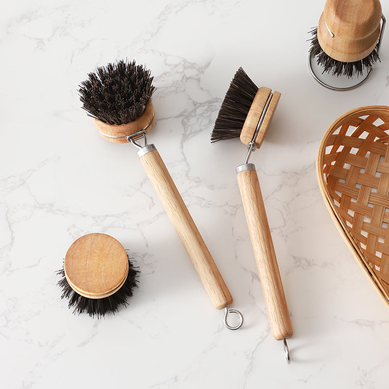 Coconut palm bristles Replaceable head pot brush