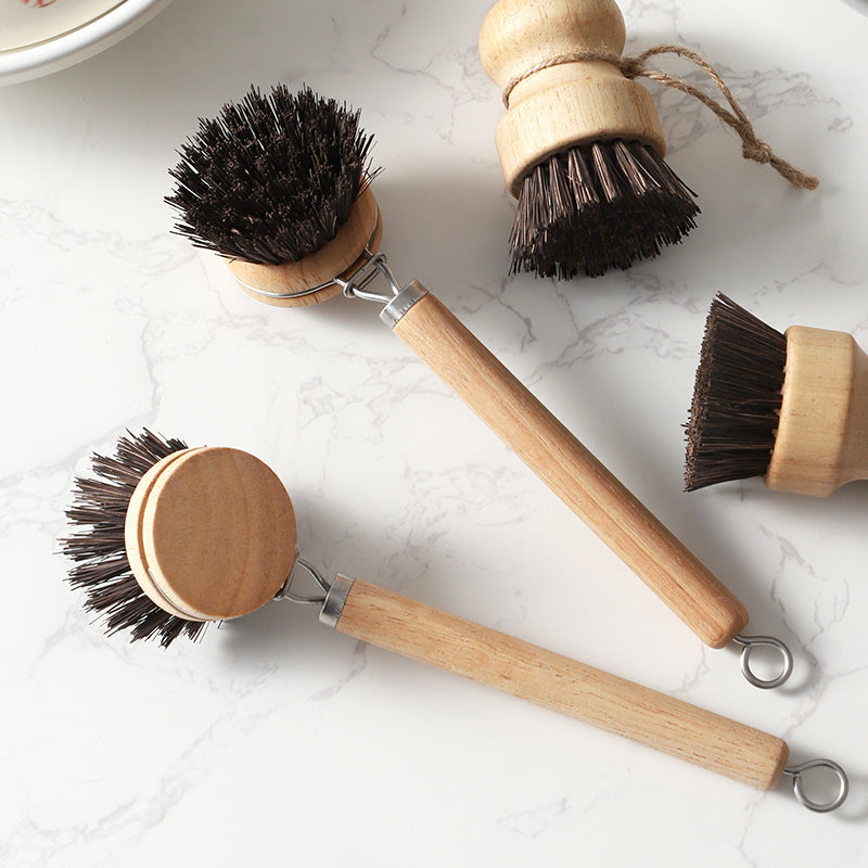 Coconut palm bristles Replaceable head pot brush