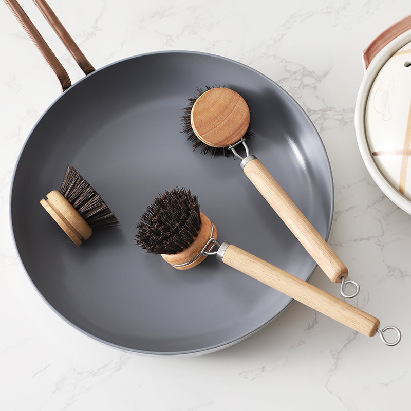 Coconut palm bristles Replaceable head pot brush