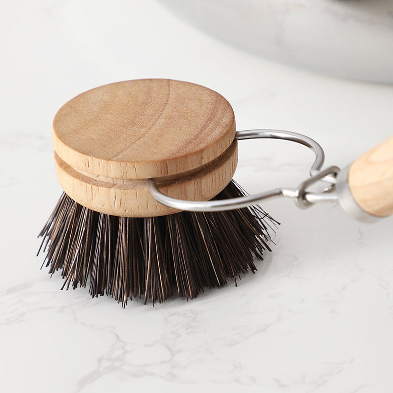 Coconut palm bristles Replaceable head pot brush