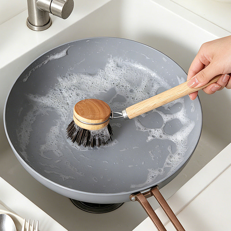 Coconut palm bristles Replaceable head pot brush