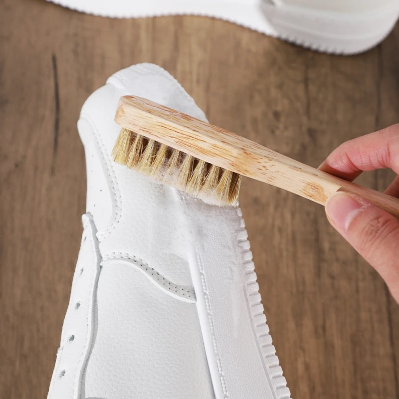 Mini Boar Bristle Shoe Cleaning Brush with Wooden Handle