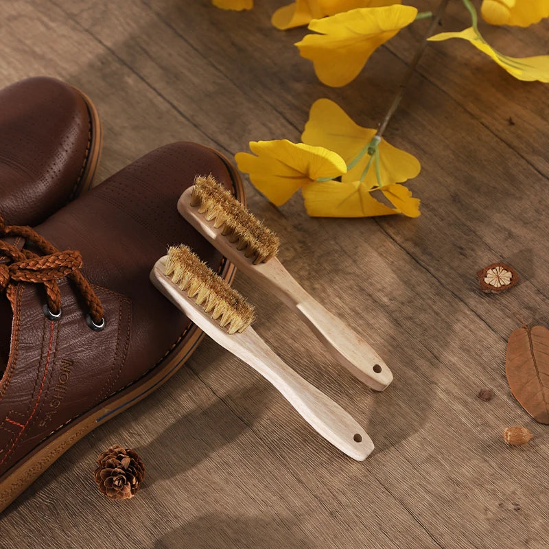 Mini Boar Bristle Shoe Cleaning Brush with Wooden Handle