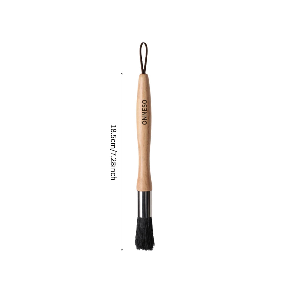 Coffee cleaning brush with wooden and black soft bristles