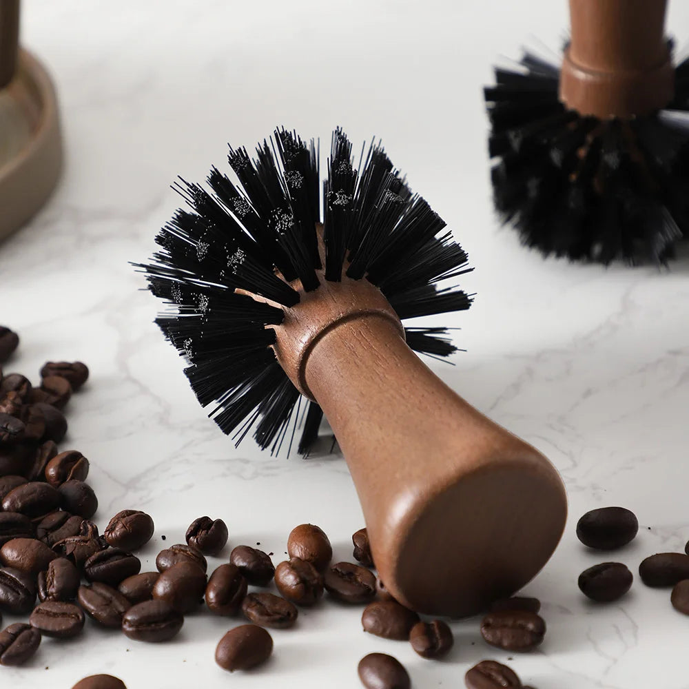 Nylon bristle wooden-handled coffee cleaning brush