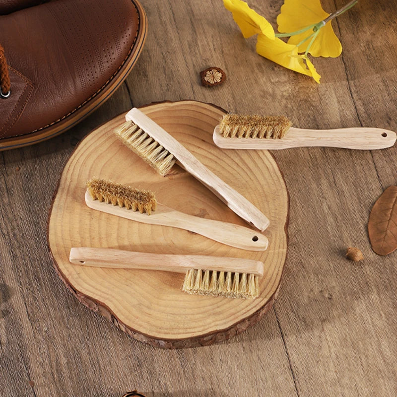 Mini Boar Bristle Shoe Cleaning Brush with Wooden Handle