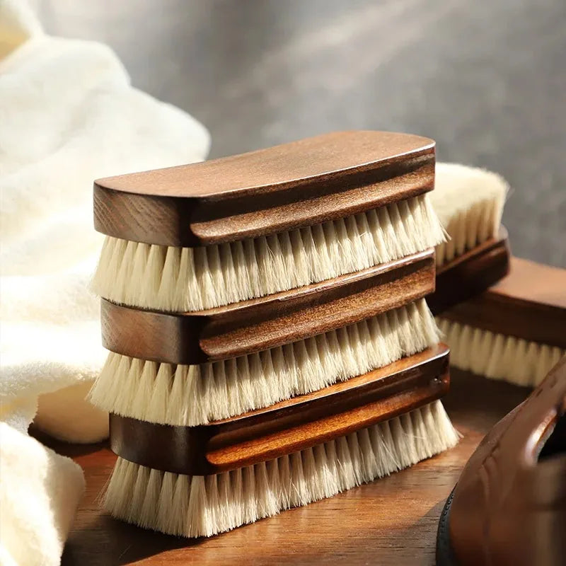 Wool bristle shoe brush leather care