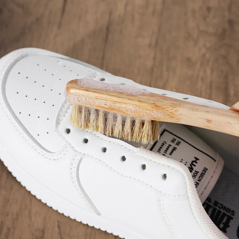 Mini Boar Bristle Shoe Cleaning Brush with Wooden Handle