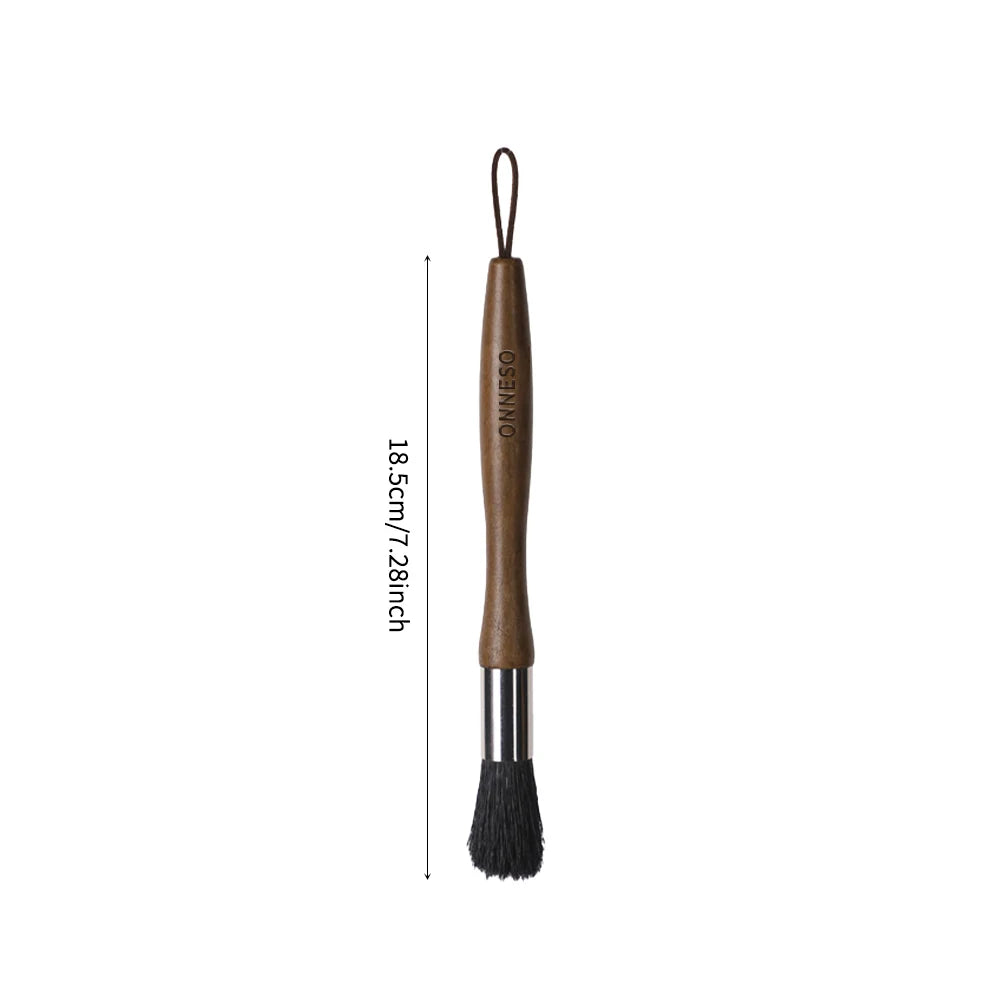Coffee cleaning brush with wooden and black soft bristles