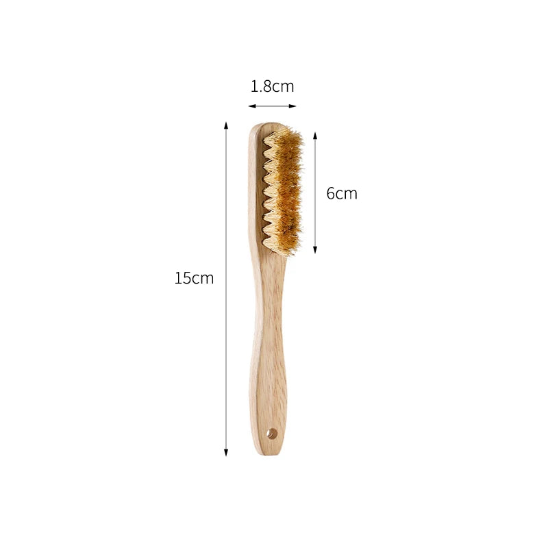 Mini Boar Bristle Shoe Cleaning Brush with Wooden Handle