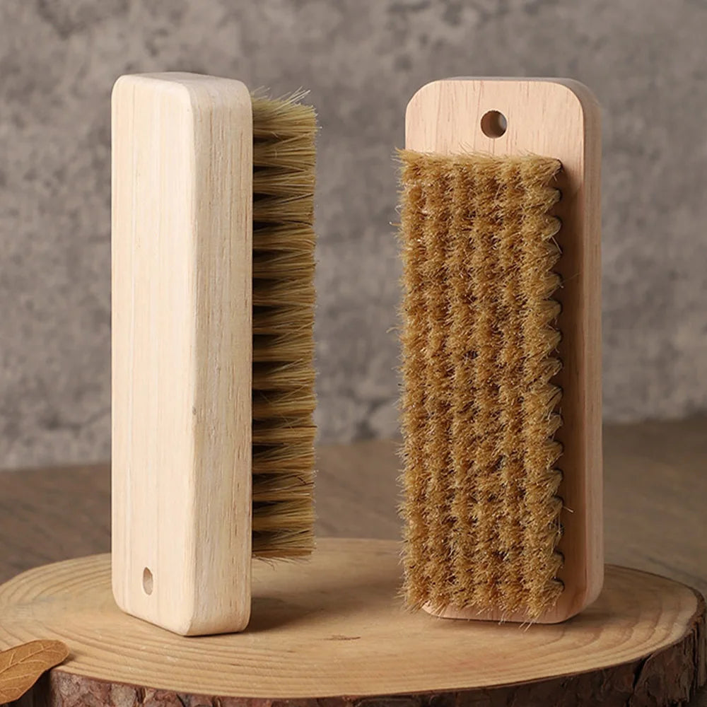 Natural Boar Bristle Laundry Brush with Rubber Wood Handle