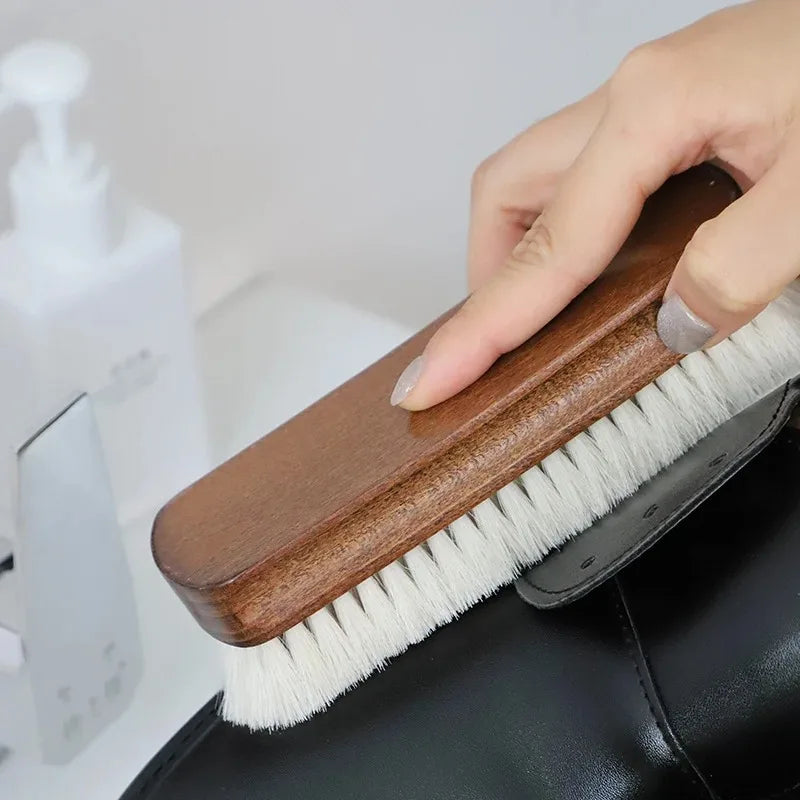 Wool bristle shoe brush leather care