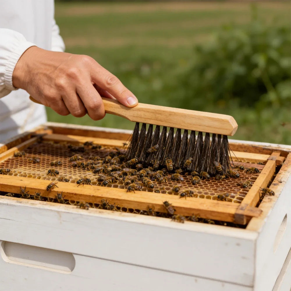 Horse Tail Hair Bee Brush with Solid Wood Handle
