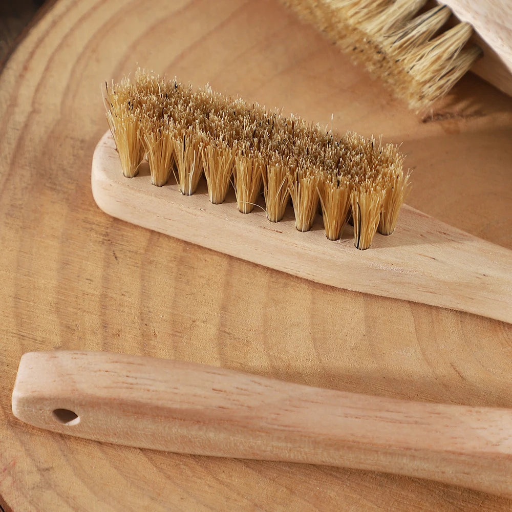 Mini Boar Bristle Shoe Cleaning Brush with Wooden Handle