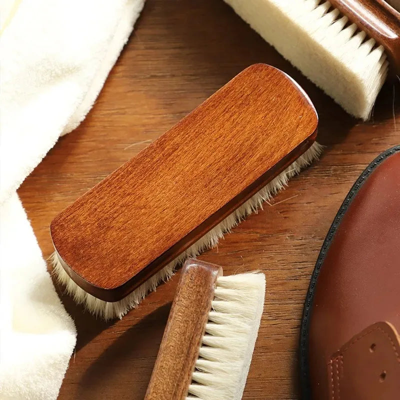 Wool bristle shoe brush leather care